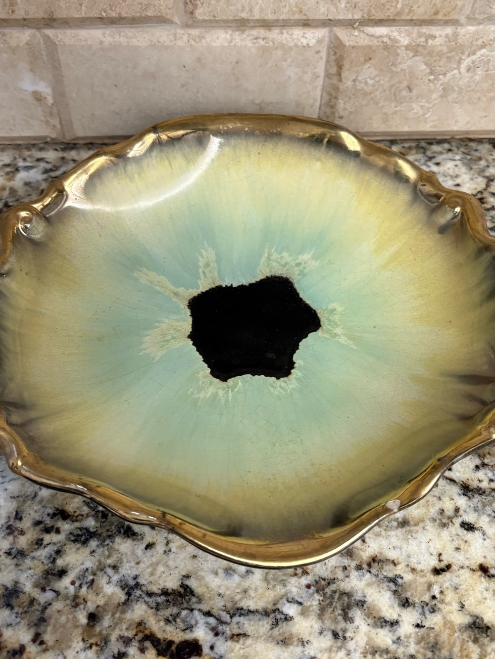 Decorative Gold and Aqua Glazed Home Art Bowl